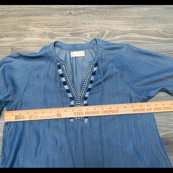 Altar’d State chambray boho festival artsy embroidery tassels popover tunic Med - Picture 9 of 16